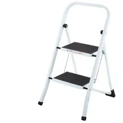 Stahl-Klapptritt-Leiter, 2 Stufen, Stahl in Weiß, kompakt klappbar - 45,5 cm hoch, Universal-Leiter, Helfer für den Alltag, Raburg Step Klein
