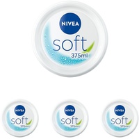 NIVEA Soft Feuchtigkeitsspendende Mehrzweck-Pflegecreme (1 x 375 ml), Intensive Hydratation Body Cream, Körperpflege mit Jojobaöl und Vitamin E (Packung mit 4)
