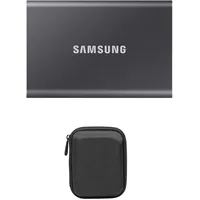 Samsung Portable SSD T7, 4 TB, USB 3.2 Gen.2, Externe SSD Festplatte, Grau, MU-PC4T0T/WW + Amazon Basics Festplattentasche, schwarz