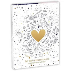 Clairefontaine 5x Adolie, Korrespondenzset 12x16,5 cm mit 8 Einzelkarten 11x15,5 cm sortiert und 8 Umschlägen Pollen C6 naturweiß - 116299C