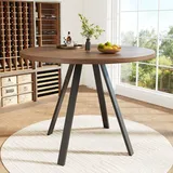 Sweiko Runder Esstisch (80×80×75cm), Küchentisch,, Runder Kaffeetisch für 4,geeignet für Esszimmer, Wohnzimmer,Tischbeine aus Metall,Walnussfa... - Braun/Schwarz