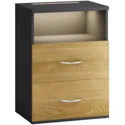 CASARIA® Nachttisch mit Schubladen & Beleuchtung Holz Grau