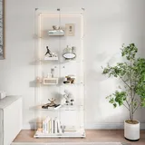 ZSSWSS Vitrine aus Glas,Ausstellungsvitrine mit 5 Glasablagen, Moderne Vitrine für Wohnzimmer mit 2 Türen und Schloss, Vitrine für Sammler,5 Etagen 2 Tür, für Sammlervitrine,Bücher und Wein,Weiß B