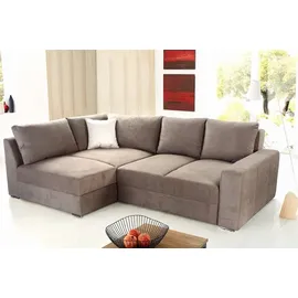 luma-home Federkern Ecksofa Schlafcouch L-Polsterecke mit Topper Bettkasten in Hell-Braun & 15108 - Hellbraun