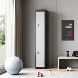 Garvee Metallschrank Abschließbar 180x38x43 cm, Spind Metall 2 Türen, Metallspind mit Schloss & Belüftung, Büroschrank Lagerschrank für Werkstatt Keller Büro Gym, Tragkraft 32kg je Boden, Grau-Schwarz