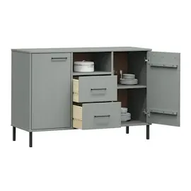 vidaXL Sideboard OSLO mit Metallbeinen Grau 113x40x77 cm Massivholz