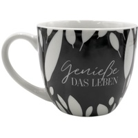 Dekohelden24 Maxi-XXL Kaffeebecher/Tasse aus Porzellan, schwarz-weiß, Motiv: Genieße das