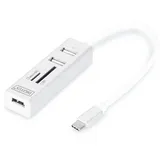Digitus USB 2.0 Typ-C 3-Port Hub mit Kartenleser, 1x MicroSD Port, Weiß, 81x23x16mm