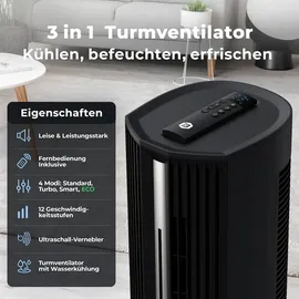 Balter 5-in-1 Ventilator mit Wasserkühlung - Luftkühler & Luftreiniger, Luftbefeuchter - Turmventilator mit Wasserkühlung - 15Std Timer - sehr leise