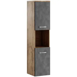 Badplaats Badezimmerschrank Montreal mit 2 Türen Kastanien Eiche / Grau - 30 x 30 x 130 cm