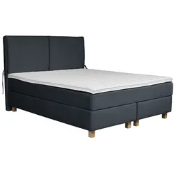 Boxspringbett HOME AFFAIRE "Nele", blau, B:141cm L:210cm, Struktur fein (100% Polyester), Samtvelours (100% Polyester), Komplettbetten, Boxspringbett, inkl. Topper im schlichtem Design