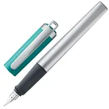 Lamy nexx opal green Füller - Füllhalter mit rutschfestem Griff & polierter Linkshänder-Stahlfeder (LH) in Strichbreite M - dreieckiges Gehäuse aus Aluminium - inkl. Tintenpatrone T 10 blau