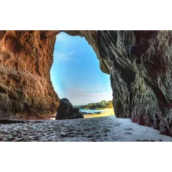 Fototapete PAPERMOON "GROTTE-HÖHLE LAGUNA BEACH MEER FELSEN GEBIRGE DÜNEN", bunt, B:3,00m L:2,23m, Vlies, Tapeten