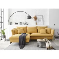 Andas Ecksofa »LIVORNO,258 cm, L-Form,«, Schlaffunktion u. Bettkasten (139/224cm), Samt, Struktur, Webstoff gelb
