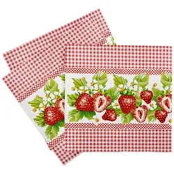 Sovie HOME Serviette Erdbeeren in Rot-Weiß aus Linclass® Airlaid 40 x 40 cm, 12 Stück - Erdbeeren Frühling Sommer Karo Muster