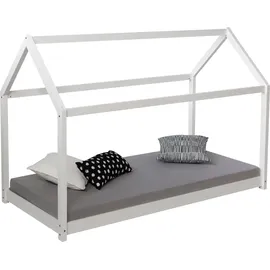 Homestyle4u Hausbett 90 x 200 cm Kiefer massiv lackiert weiß