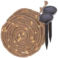 Lunartec Lichterkette Naturfaser 60 LED spritzwassergeschützt Solar