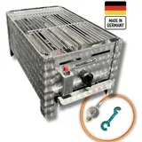 BlueCraft Gasgrill 1 flammig Brenner Edelstahl Gastrobräter Profi Gastrogasgrill mit Rost, Made in Germany, Gastrogrill Gas, Tischgasgrill, Bräter, Gastronomie, Gasbräter, mit Gas Schlauch und Druckminderer Tischgrill robust silberfarben
