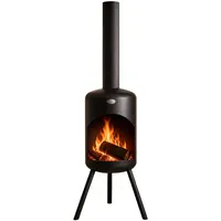 BonFeu BonSelo Terrassenofen Schwarz – Großer Gartenkamin mit BBQ-Grillfunktion, Ø 39 cm, H 148 cm – Robuster Outdoor-Kamin aus Stahl inkl. Grillrost und Schürhaken für Garten & Terrasse