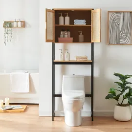 [en.casa] Tervola Toilettenschrank 63 x 172 x 27 cm Schwarz/Bambus