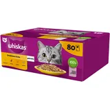 Whiskas Adult Beutel 80 x 85 g Geflügelstückchen - Nassfutter für ausgewachsene Katzen in Gelee (Stückchen mit: Huhn, Ente, Geflügel, Pute)