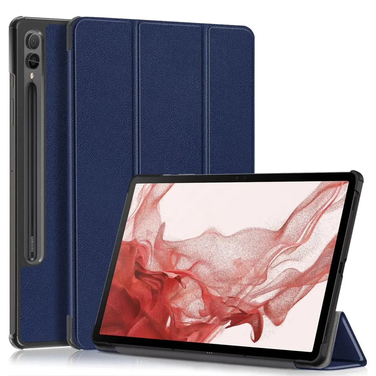 Wigento Für Samsung Galaxy Tab S9+ Plus und FE 3folt Wake UP Smart Standfunktion Cover Dunkelblau Tablet Tasche Etuis Hülle