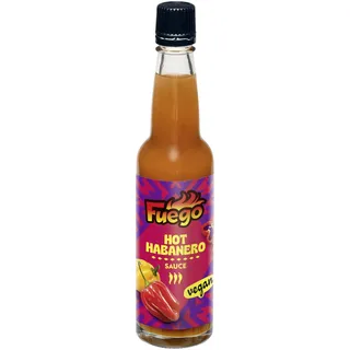 Fuego - Hot Habanero Sauce | Fruchtig-scharfe Würzsauce für eine scharfe Note in Saucen, Dips und an Fleischgerichten | Vegan, ohne Geschmacksverstärker | 1 x 100 ml in der Glasflasche