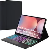 ROOFEI 12.4 Zoll Galaxy Tab S9+/S9FE+/S10+ Plus Hülle mit Tastatur: Abnehmbar Tastatur mit Touchpad & 3-Zozen-7-Farbige Beleuchtung - Kabellose Deutsches QWERTZ-Layout Tastatur Tab S9 Plus/S10 Plus