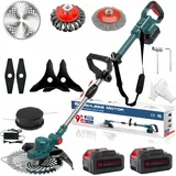 6 in 1 Akku Rasentrimmer, Bürstenloser Motor, mit 2× 4000mAh Akku, Rasenkantenschneider mit Teleskopstange, Gartengerate mit Schulterriemen, Blau