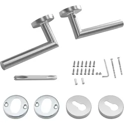 Intirilife Türklinken Set mit Schrauben - Beidseitige Edelstahl Türgriffe in Silber für eine Tür - 13 x 7 x 5.3 cm für jegliche Art von Innentüren