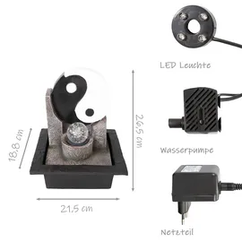 Lemodo Zimmerbrunnen mit LED-Beleuchtung, Dekobrunnen “Yin Yang” für die Wohnung