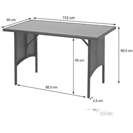 Mendler HWC-G16 Gartentisch 112 x 60 x 68,5 cm Braun