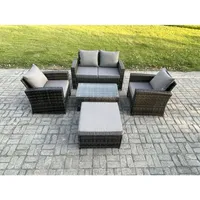 Garten Lounge Set Polyrattan Gartenmöbel Set Mit Rechteckig Couchtisch Doppelsitz-sofa Großer Fußhocker Dunkelgrau Gemischt - Fimous