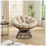 ABRIHOME Papasan Sessel in Beige Rattan 360 Grad drehbar mit Kissen für Wohnzimmer | Gr.: onesize