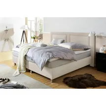 Westfalia Schlafkomfort Boxspringbett, inkl. Kaltschaum-Topper und Zierkissen Strukturstoff, Liegefläche B/L: 140 cm x 200 cm, H2, 7-Zonen-Kaltschaummatratze, beige Boxspringbett, Made in Germany - Möbel