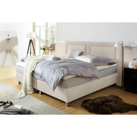Westfalia Schlafkomfort Boxspringbett, inkl. Kaltschaum-Topper und Zierkissen Strukturstoff, Liegefläche B/L: 140 cm x 200 cm, H2, 7-Zonen-Kaltschaummatratze, beige Boxspringbett, Made in Germany - Möbel