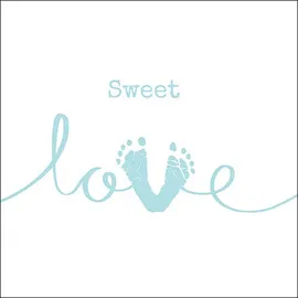 Ambiente Home Ambiente Serviette Lunch 33x33cm Motiv hellblau Taufe Baby Shower Junge Geburt Babyfüße blau 20 Stück pro Packung