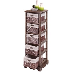 Regal Kommode mit 5 Korbschubladen 90x25x28cm, Shabby-Look, Vintage ~ braun