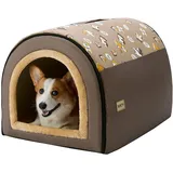 Jiupety Mittelgroße Hundehütte Indoor, 2-in-1 Hundehaus für Drinnen, XL Größe Hundehöhle für mittelgroße Hunde, Warme Höhle Schlafnest, Braun