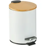 Relaxdays Bad, 3 l, Kosmetikeimer Absenkautomatik, Bambusdeckel, entnehmbarer Inneneimer, Treteimer, weiß