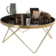 Wohnling Couchtisch rund Schwarz Gold Glas 82 x 39 cm