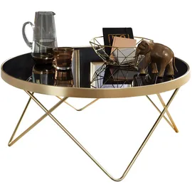 Wohnling Couchtisch rund Schwarz Gold Glas 82 x 39 cm