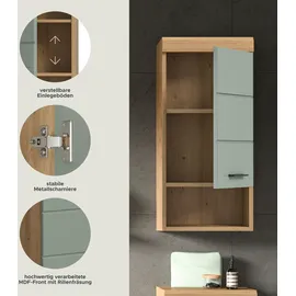 WELLTIME Hängeschrank WELLTIME "SIENA, Breite 37cm, 1 Tür, 1 offenes Fächer, 1 Einlegeboden, MDF-Front", grün (eiche, salbei), B:37cm H:79cm T:24cm, Holzwerkstoff, Schränke, Hängeschrank, in verschiedenen Farben erhältlich, Badmöbel, Badschrank, Schrank, Bad