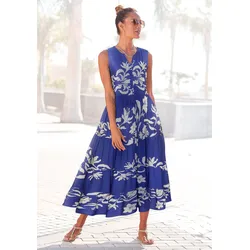 Druckkleid, mit Volants, Gr. 46 - N-Gr, creme-royalblau, , 30198258-46 N-Gr