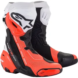 Alpinestars Supertech R Vented Stiefel perforiert - Schwarz/Weiß/Neon-Rot / 44