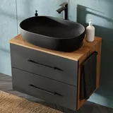 Waschtischunterschrank LUX 70 cm Gold Eiche / Anthrazit mit Waschbecken Schwarz