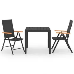 vidaXL Garten-Essgruppe Schwarz und Braun Garten-Möbel 1 : Größe - 3-tlg.