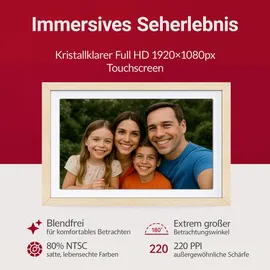Xoro 11 Zoll WiFi Digitale Bilderrahmen, 1920x1080 HD IPS Touch Display, 32GB Speicher, Automatische Rotation, Buchenholz, Teilen Sie Fotos sofort von überall aus
