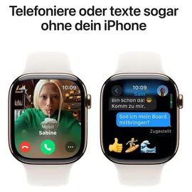 Apple Watch Series 10 GPS + Cellular 46 mm Titangehäuse gold Sportarmband polarstern M/L