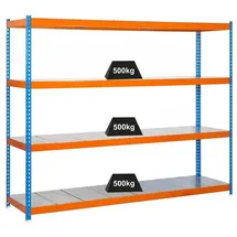 Proregal Schwerlastregal Metal Beast Four HxBxT 200x210x60cm | Fachlast 500kg | Blau-Orange Standregal Metallregal Lagerregal